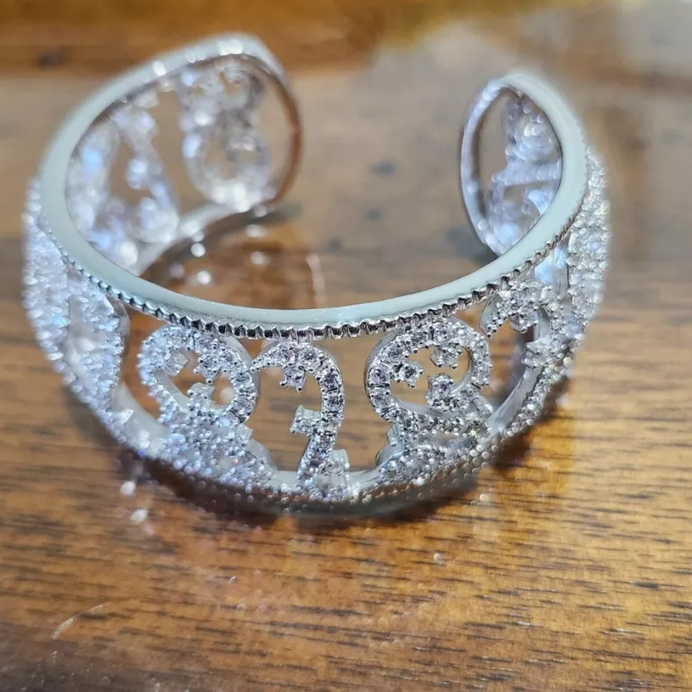 REPOSTED ESPO 925 Sterling Silver Cubic Zirconia Swirl Pattern Cuff Bracelet - Picture 11 of 11